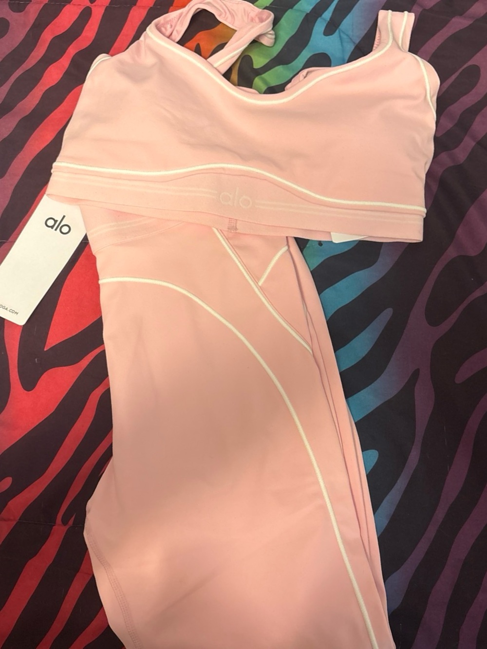 Alo Soft Pink Sports Bra and Leggings Set